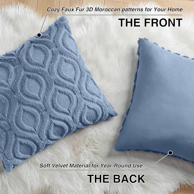 decorUhome Throw Pillow Covers 22x22 Inch Set of 2, Soft Plush Faux Wool Dusty - Image 8