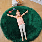 duduta Emerald Green Faux Sheepskin Round Rug 4x4 ft, Fluffy Shag Fur Bedroom - Image 6