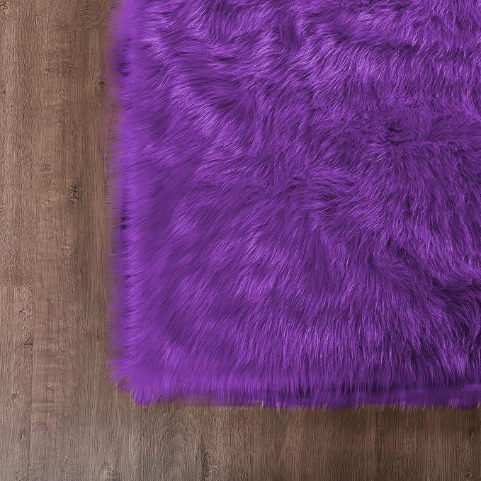 Goolela Purple Circle Rug 4ft Fluffy Round Faux Sheepskin Fur Rug - Image 5