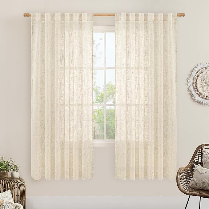 LAMIT Beige Linen Curtains for Living Room 2 Panels Set, 68 Inch Faux Linen by LAMIT