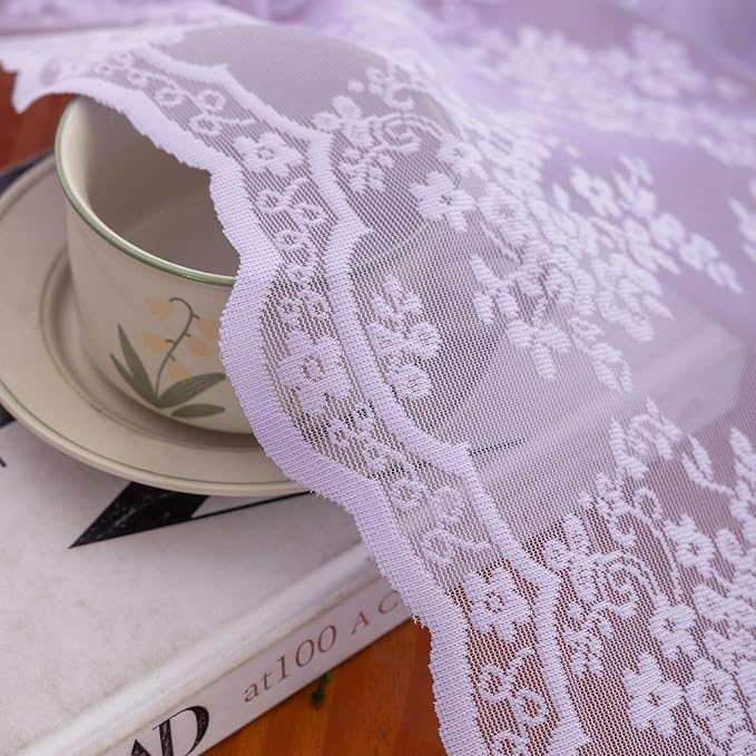 YJ YANJUN Vintage Lace Curtains 96 Inches Long-Victorian Floral Pattern - Image 6