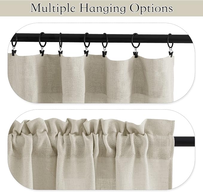 RYB HOME Bathroom Curtains Over Sink 36 inches Length, Linen Blend Semi Sheer - Image 5