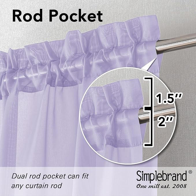 Simplebrand Lavender Sheer Curtains 84 Inches Long, Light Filtering Rod Pocket - Image 2