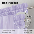 Simplebrand Lavender Sheer Curtains 84 Inches Long, Light Filtering Rod Pocket - Image 2