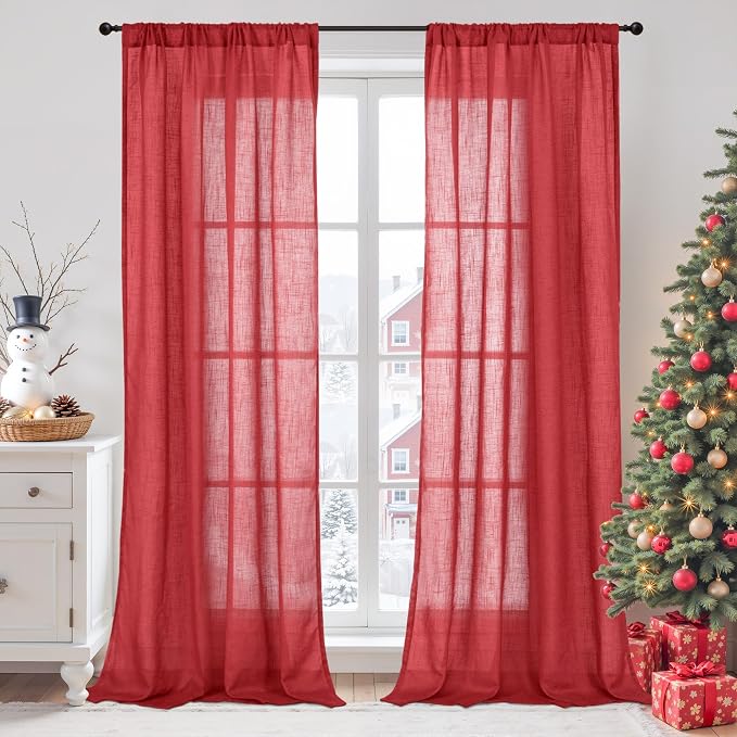 BGment Red Linen Curtains 84 Inch Length 2 Panels Set by BGment