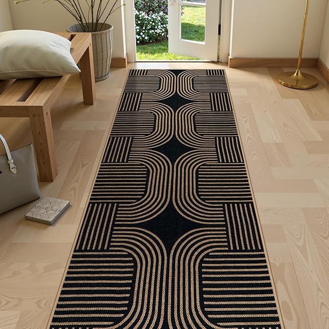 Lahome Enfys Modern Geometric Black Runner Rug, 2x8 Indoor Outdoor Hallway by Lahome