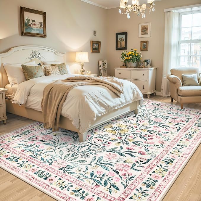 6x9 Area Rugs for Living Room: Floral Washable Rug Vintage Large Soft Boho - Image 3
