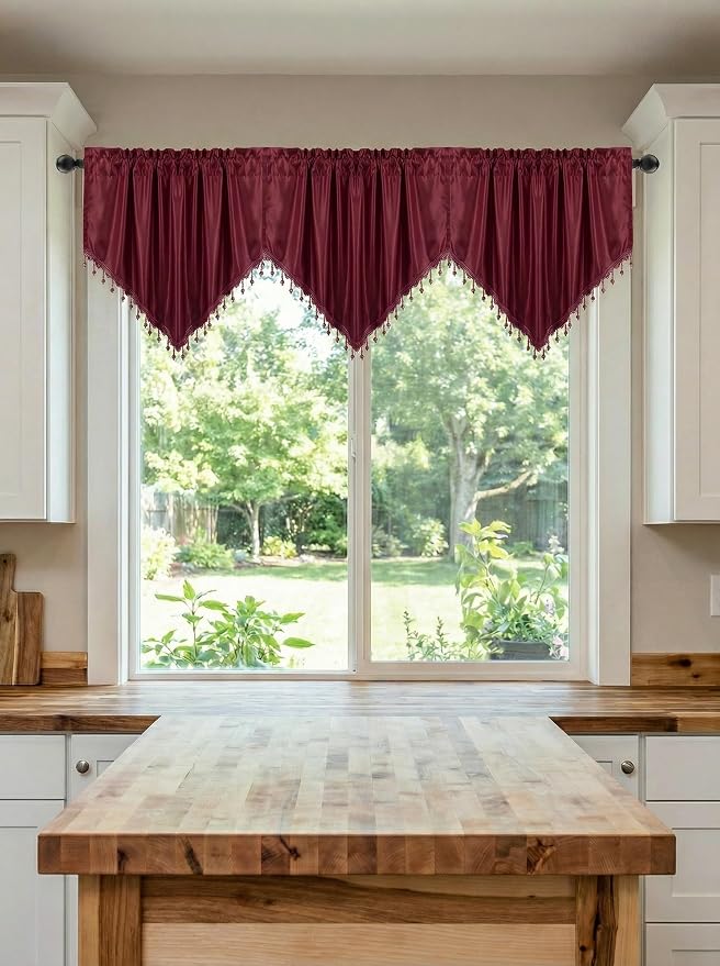 Molaxhome Swag Curtain 51 inch Length Rod Pocket Scalloped Curtain Valance - Image 8