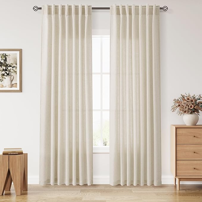 Nanspring Birch Beige Linen Curtains 84 Inches Long by Nanspring