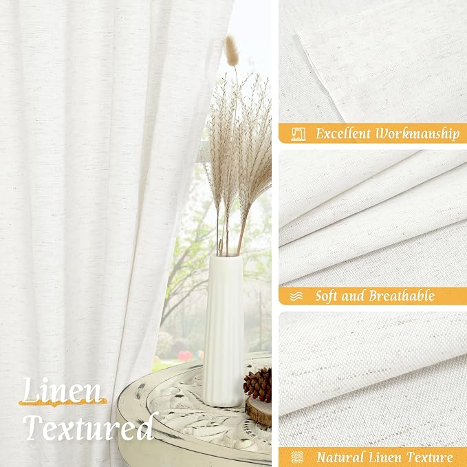 LAMIT Natural Linen Curtains for Bedroom, 84 Inch Length Faux Linen Textured - Image 7