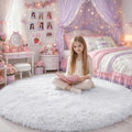 White Round Rug 6Ft for Bedroom, Circular Circle Area Rugs for Living Room by Amdrebio