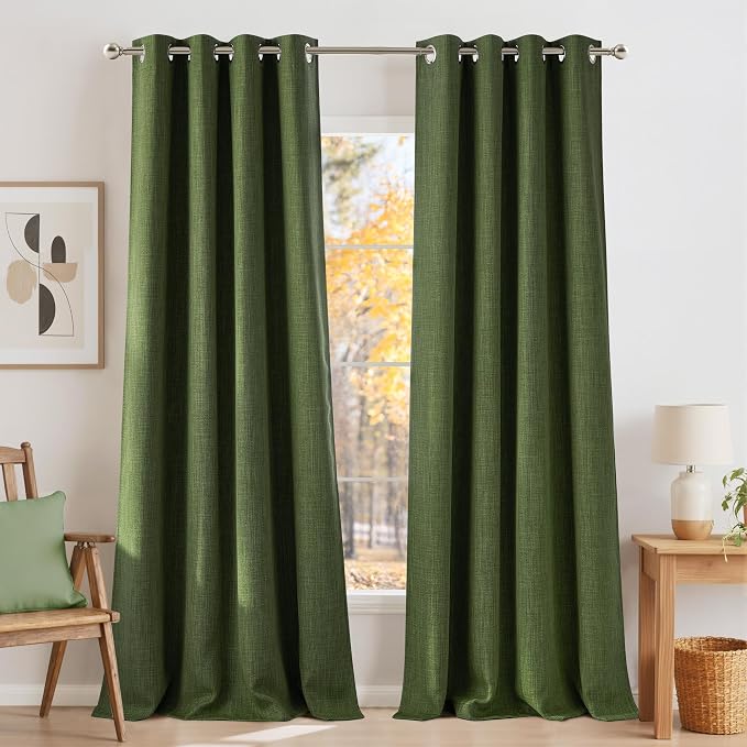NICETOWN Faux Linen Froest Green Blackout Curtains 84 inches Long by NICETOWN