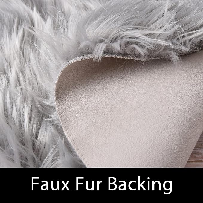 Latepis Round 3ft Small Fur Rug Grey Fluffy Faux Sheepskin Cute Circle Rugs - Image 4
