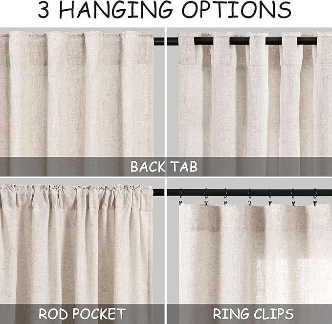 Nanspring Beige Farmhouse Curtains 30 Inch Length - Image 2
