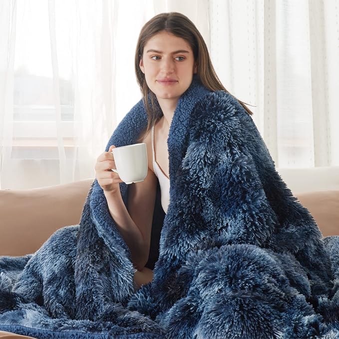Bedsure GentleSoft Fluffy Navy Blue Throw Blanket, Tie Dye Blue Decor Navy Gifts - Image 9