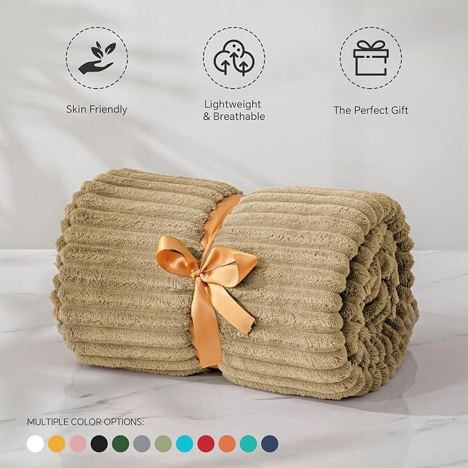 BEDELITE Fleece Throw Blanket for Couch – 3D Ribbed Jacquard Soft and Warm - Image 3