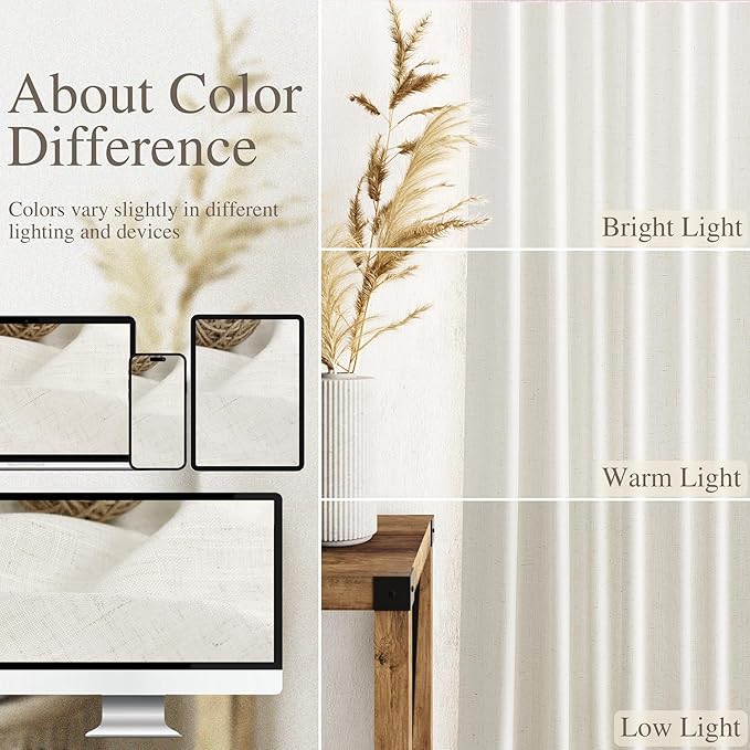 Cream Linen Curtains 142 Inches Long - Image 3
