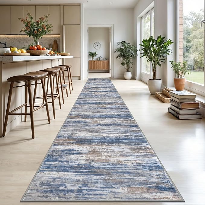 KOZYFLY Modern Abstract Washable Runner Rug 2.6x20 Hallway Runners Non-Slip - Image 3