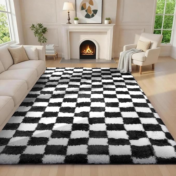 Ophanie Checkered Black & White Rug by Ophanie