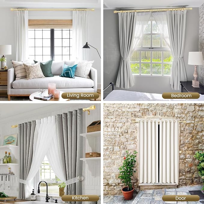 1” Diameter Gold Curtain Rod Itself is 30-60 inch 1 Pack, Fit 30 to 54 Windows - Image 7