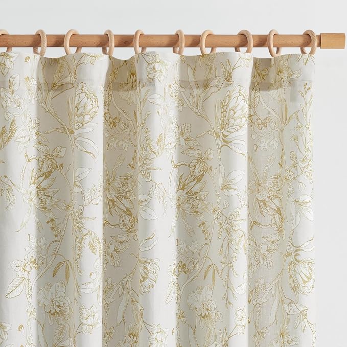 jinchan Floral Curtains 84 Inches Long Mustard Yellow Flower Linen Farmhouse by JINCHAN