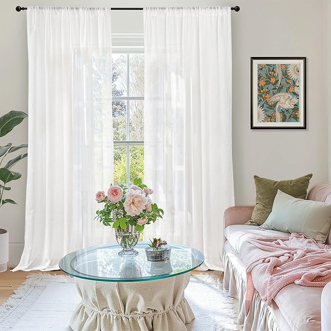 BGment White Linen Semi Sheer Curtains 84 Inch Length - Image 2