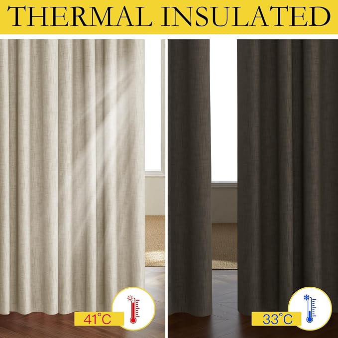 NICETOWN Taupe 100% Blackout Linen Curtains 84 inch Long Burg, Farmhouse Thick - Image 4