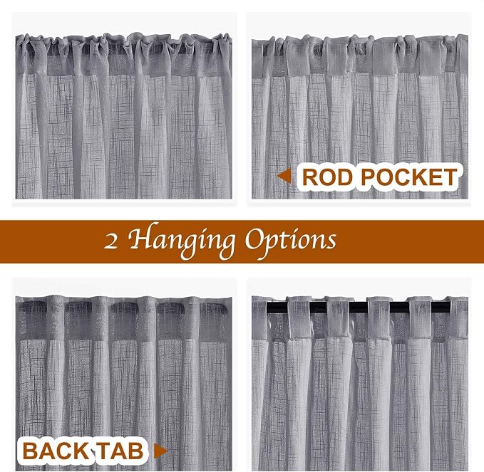 NICETOWN Bathroom Window Curtains 45 inch Length, Natural Linen Textured Rod - Image 2