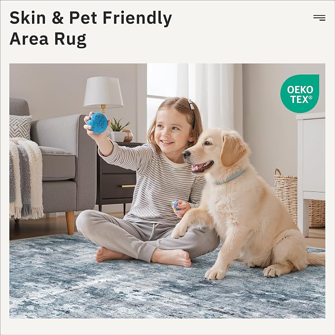 6x6 Blue/Grey Round Rug 6ft Living Room Circle Rug Vintage Round Area Rug Non - Image 8