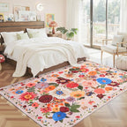 Pink/Beige Floral Washable 6x9 Area Rugs, Soft Bedroom Rug - Image 6