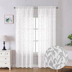 Lecloud Leia White Sheer Curtains 90 Inches Long 2 Panels, Breathable Jacquard by Lecloud