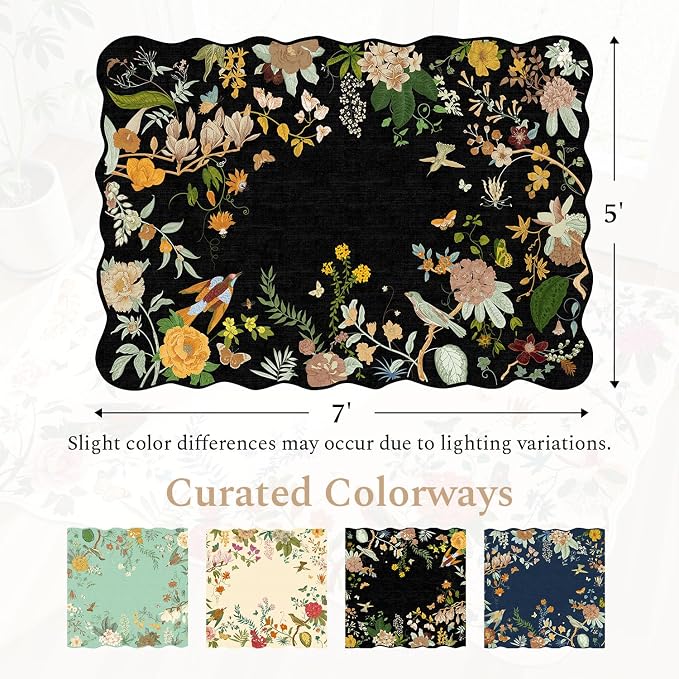Rugflix Scalloped Floral Rug for Entryway, 2x3 Washable Non-Slip Kitchen Area - Image 2