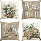 AVOIN colorlife Bless Our Home Farmhouse Eucalyptus Leaves Throw Pillow Covers by AVOINcolorlife