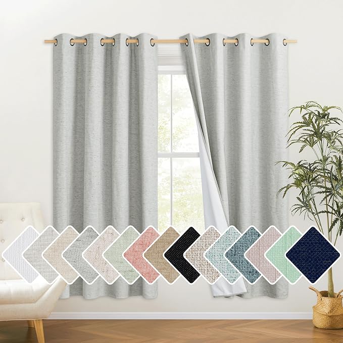NICETOWN Grey Living Room Completely Shaded Linen Draperies, 2 Pieces, W52 x L72 by NICETOWN