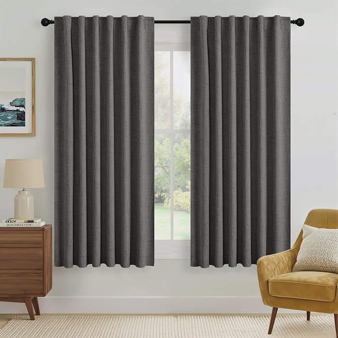 RYB HOME Grey 100% Blackout Curtains 63 inch Long, Light Blacking & Thermal by RYBHOME