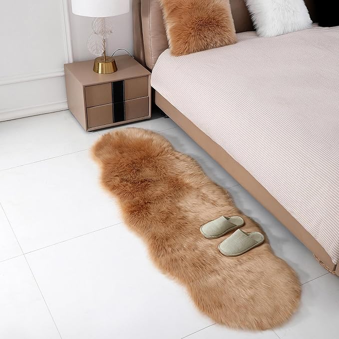 linmopm Faux Fur Rug Sheepskin Shag Fluffy Fuzzy Beige 2x6 ft Runner Rugs - Image 4