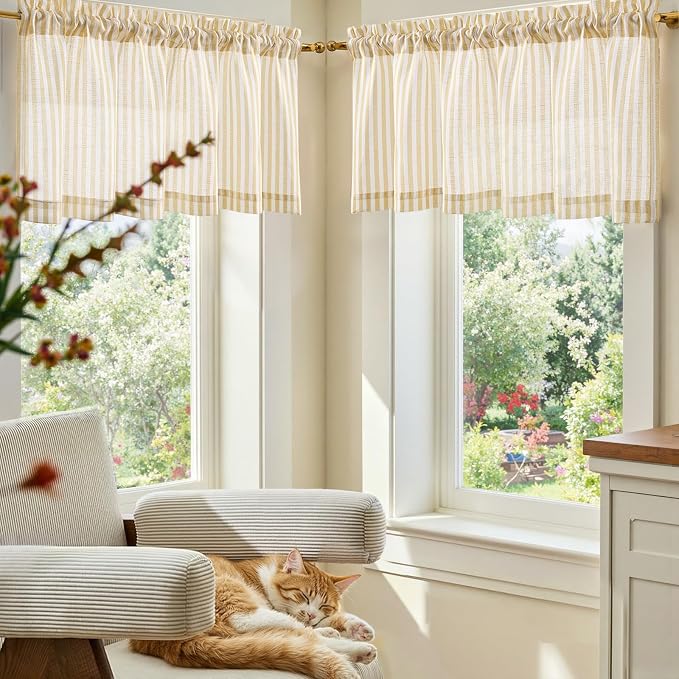 jinchan Linen Stripe Valance for Window 16 Inch Modern Rustic Farmhouse Valance - Image 3