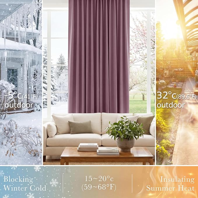 PONY DANCE - Window Curtains - 42 inch W by 45 L Dusty Rose Thermal Insulated - Image 4