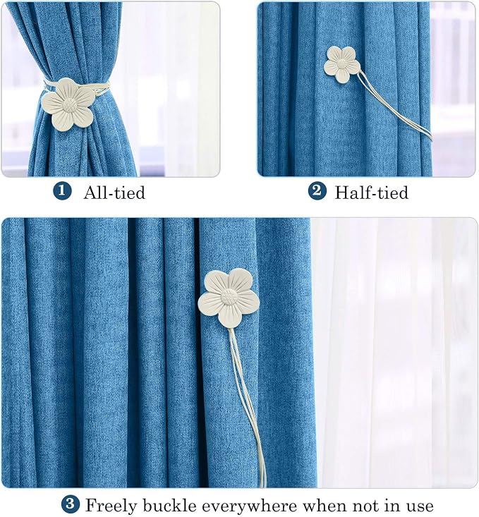 Lewondr Vintage Magnetic Curtain Tieback, 1 Pair Resin Flower Curtain Drapery - Image 2