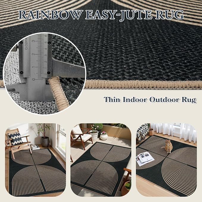 Lahome Modern Rainbow Easy Jute 4x6 Rug, Outdoor Patio Rug - Image 3