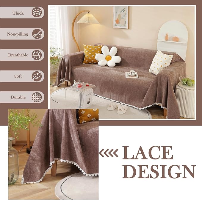 HANDONTIME Brown Sofa Covers Simple Couch Cover - Image 2