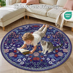 Round Area Rug for Living Room: 6 ft Floral Washable Circle Rug Soft Boho - Image 8