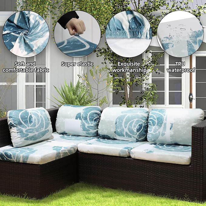 8Pcs Outdoor Cushion Covers, Patio Cushion Covers, Stretch Elastic Slipcovers - Image 3