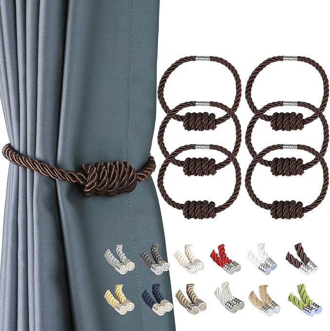 BEL AVENIR Magnetic Curtain Tiebacks, Decorative Drapery Holdbacks Modern Woven by BELAVENIR
