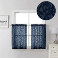 Lecloud Leia Navy Blue Sheer Cafe Curtains 24 Inch Length 2 Pieces, Jacquard by Lecloud