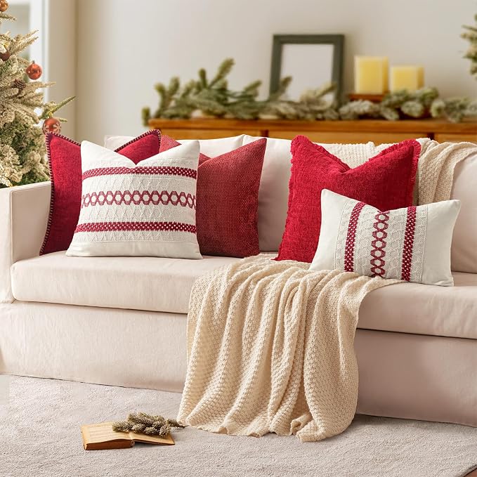 MIULEE Pack of 2 Christmas Pillow Covers 24x24 Inch Red Farmhouse Decorative - Image 5