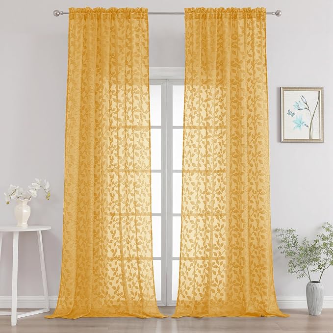 Chyhomenyc Extra Long Gold Sheer Curtains 120 Inch Length 2 Panels Set by Chyhomenyc