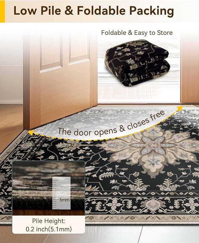 RELEANY Area Rugs 7'x10' Washable Non-Slip, Floral Vintage Distress Print - Image 4