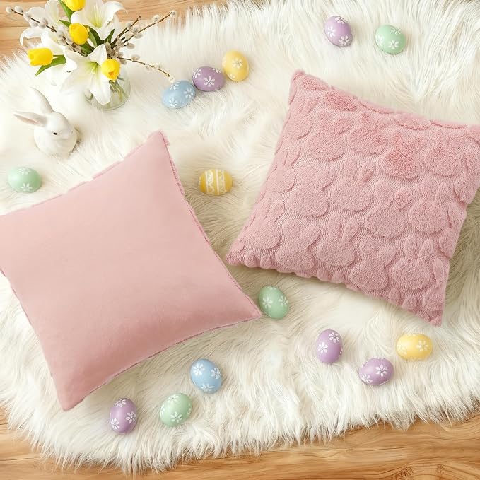 decorUhome Easter Bunny Pillow Covers 16x16 Inch Set of 2, Soft Plush Faux Wool - Image 6