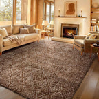Ophanie Brown and White Diamond Striped Rugs by Ophanie